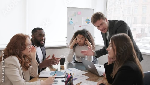 stress at work in the office, problems at work, employees swear at the workplace
