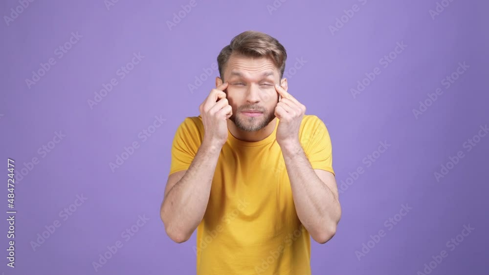 Guy suffer astigmatism examination not see isolated shine color background Guy suffer astigmatism examination not see isolated shine color background