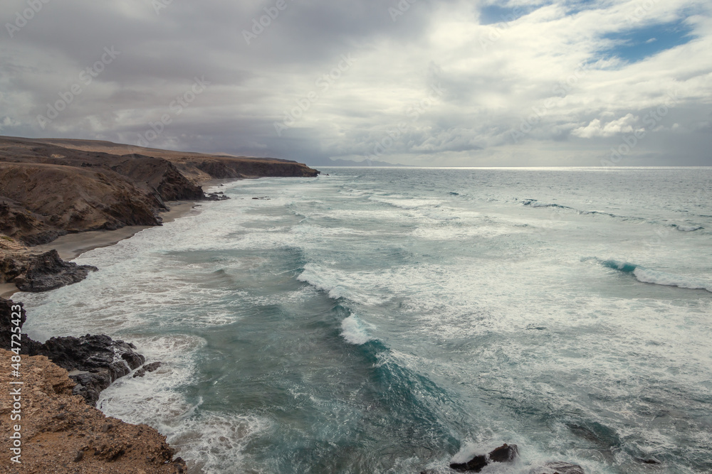 La Pared beach seascape in a cloudy day. Fuerteventura. Canary Islands