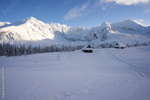 A magnificent mountain landscape with snow-covered peaks. Tatra National Park. Poland.