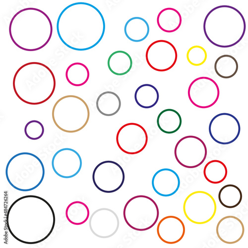 Background and pattern of silhouette of colored circles on white background