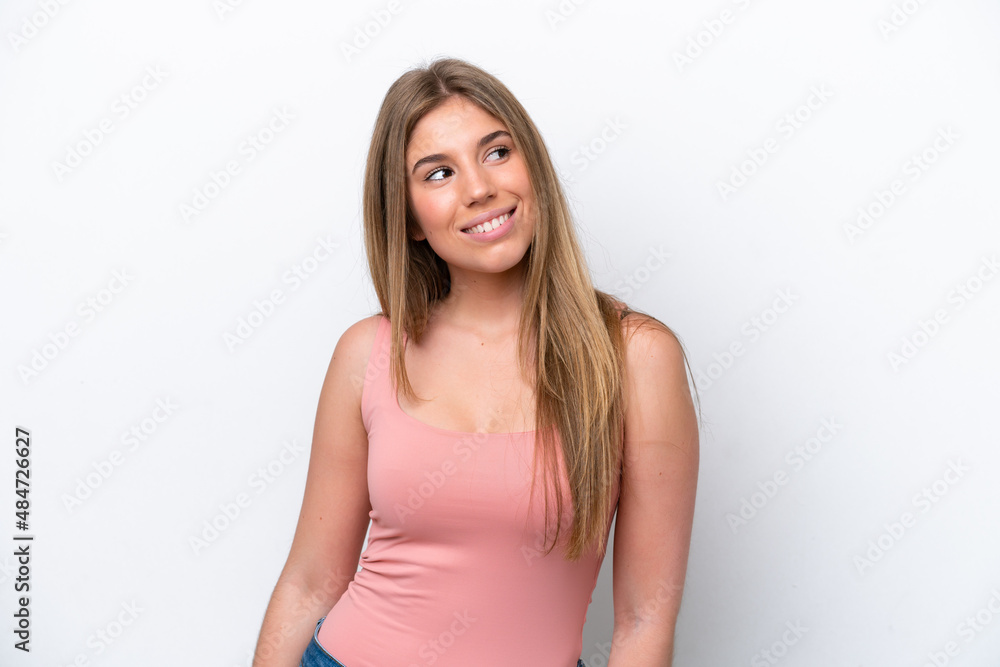 Young caucasian woman isolated on white bakcground thinking an idea while looking up Young caucasian woman isolated on white bakcground thinking an idea while looking up