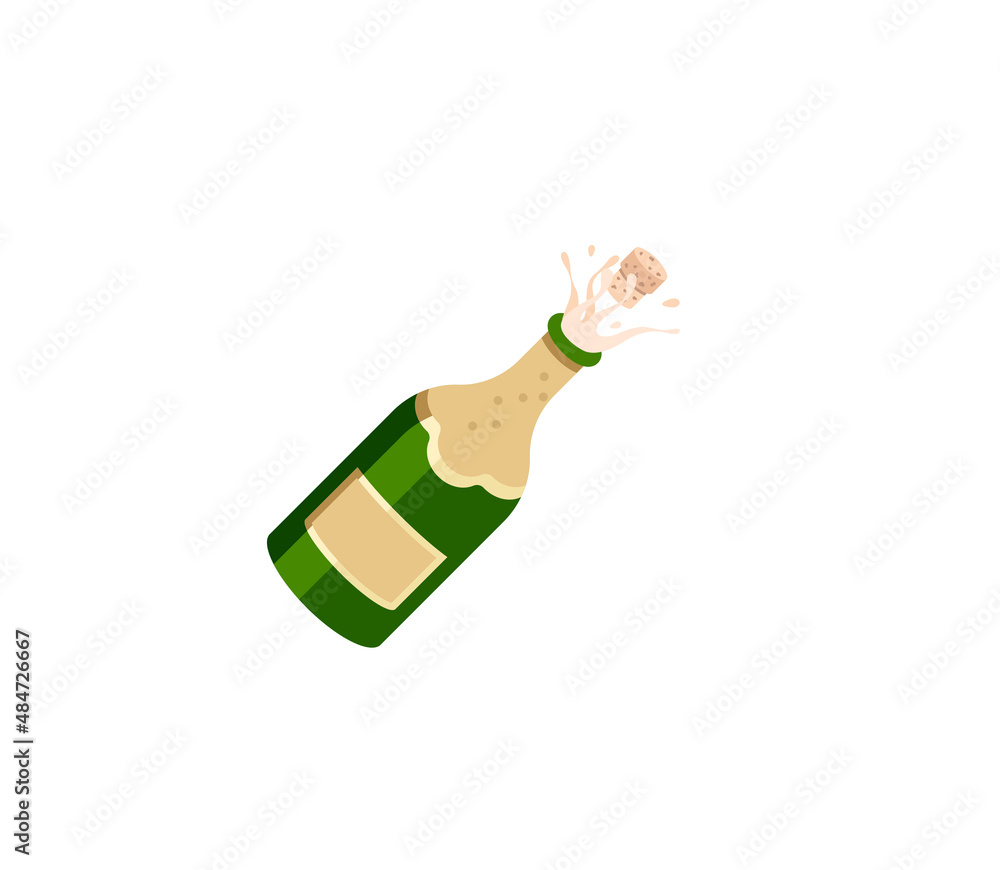 Stockvector Champagne bottle vector isolated icon. Emoji illustration. Champagne popping cork