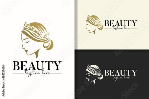 Beauty woman queen gold logo design