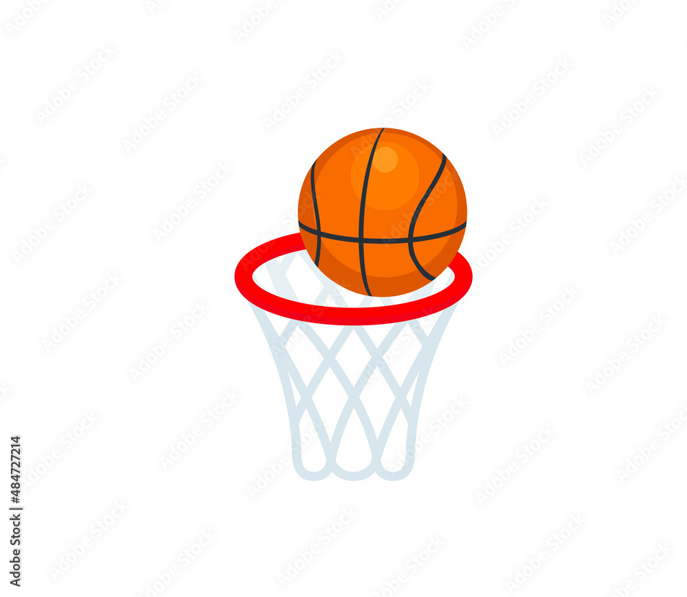 Basketball basket with ball vector isolated icon. Emoji illustration. Basketball vector emoticon