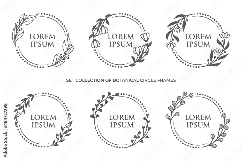 Set collection of botanical floral circle frame border