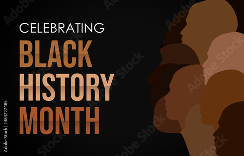 Celebrating Black History Month Concept Abstract Background Banner. Abstract Art faces with all skin colors