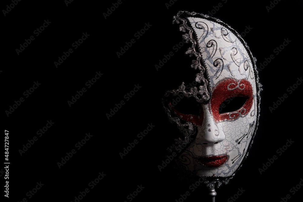 venetian carnival mask on black background - obrazy, fototapety, plakaty 