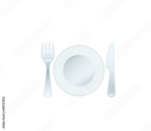 Fork and Knife with Plate vector isolated icon. Emoji illustration. Fork and Knife with Plate vector emoticon