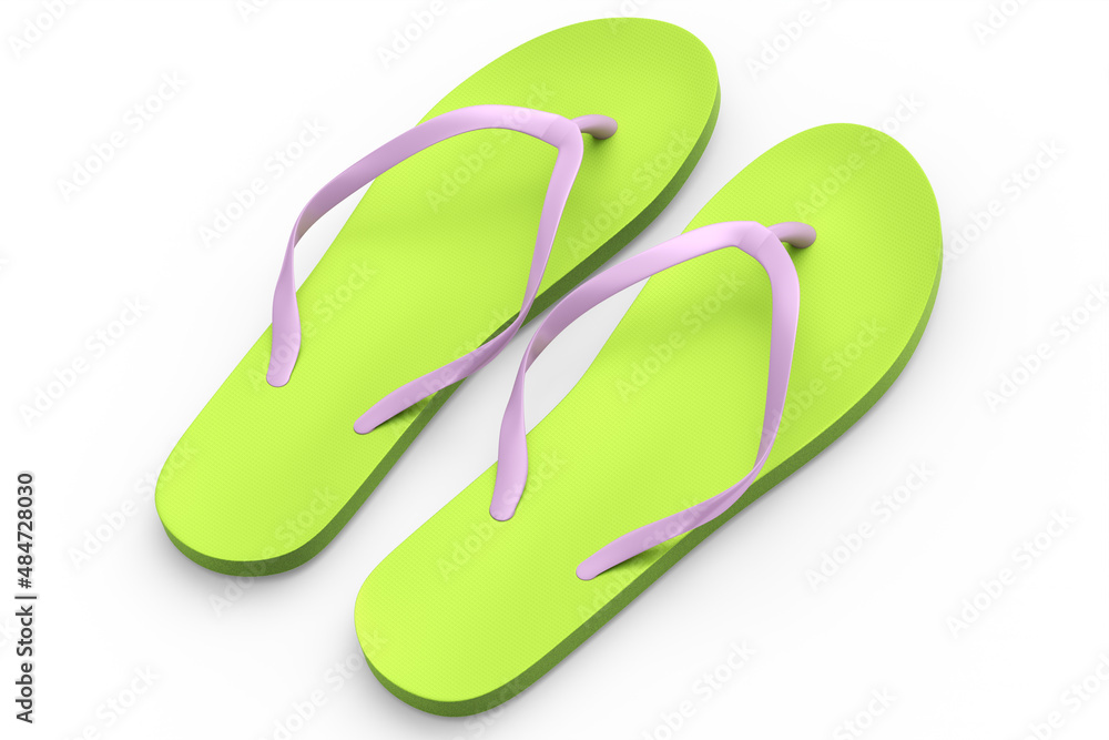 Beach green flip-flops or sandals isolated on white background. Beach green flip-flops or sandals isolated on white background.