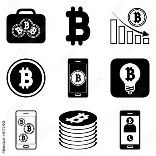 Bitcoin Flat Icon Set Isolated On White Background