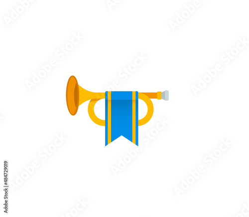 Trumpet with ribbon vector isolated icon. Emoji illustration. Trumpet vector emoticon
