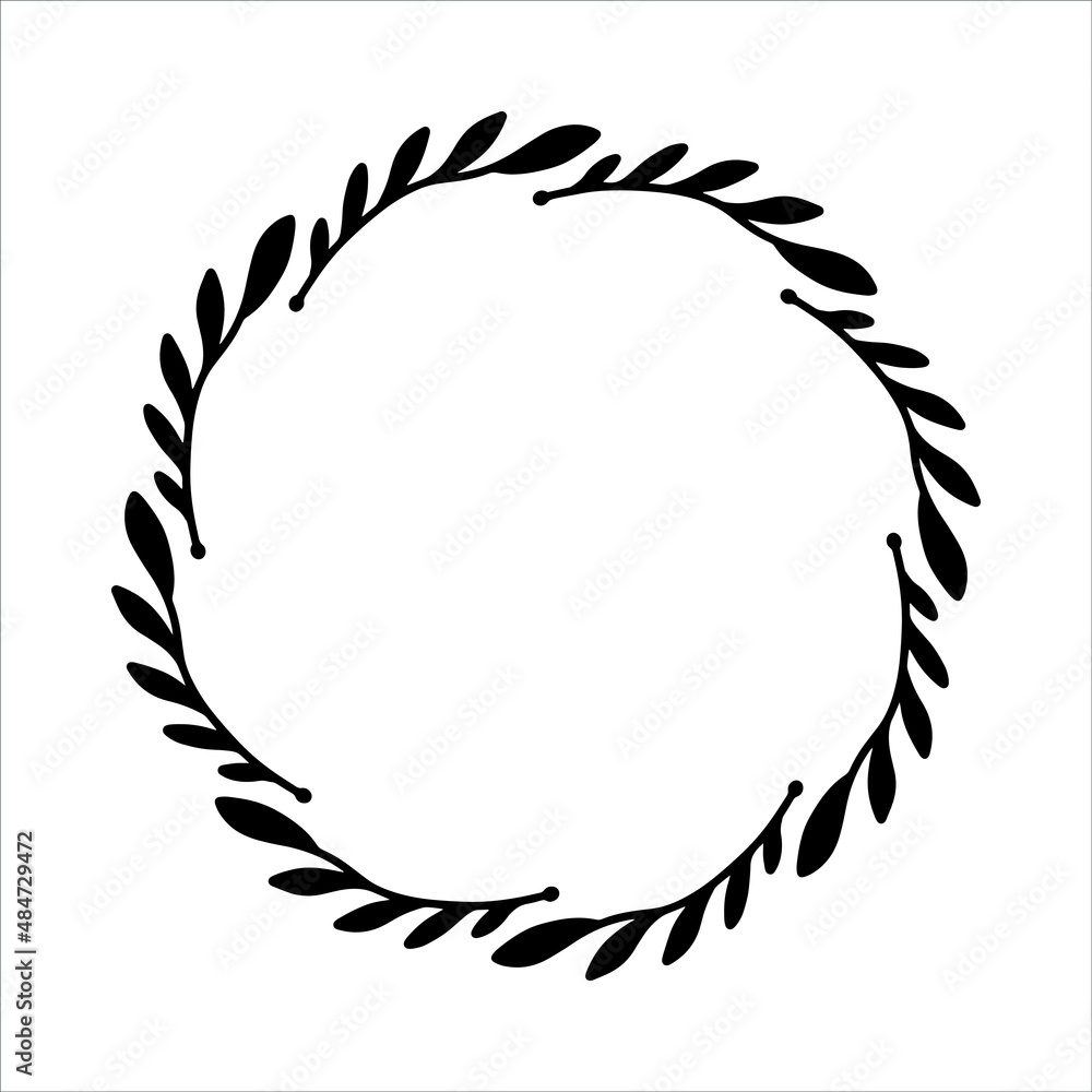Vector hand drawn spring wreath isolated on white background. Outline circle of leaves. Doodle style. Floral frame. Vector hand drawn spring wreath isolated on white background. Outline circle of leaves. Doodle style. Floral frame.
