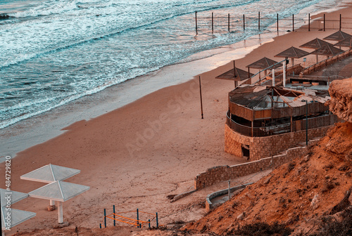 Beautiful sea view from Argaman beach is a recreation and sports area in Netanya photo