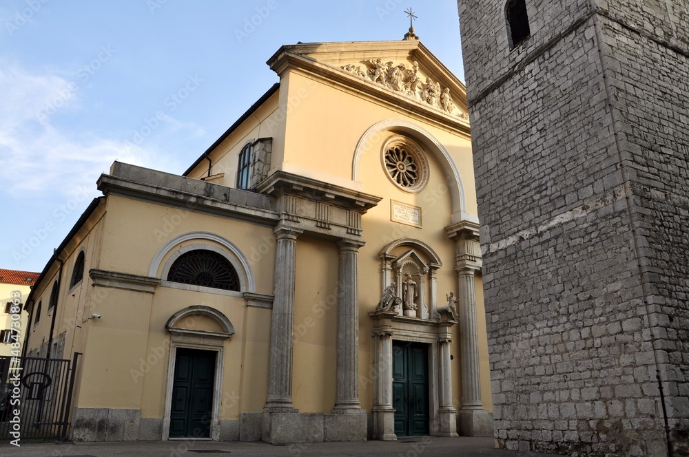 Church of the Assumption of the Blessed Virgin Mary and the Leaning Tower in Rijeka city, Croatia
