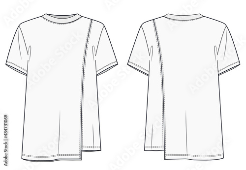 Unisex t shirt fashion flat sketch template. Owersize t shirt Technical Fashion Illustration. T shirt fashion concept. Men and women t shirt.