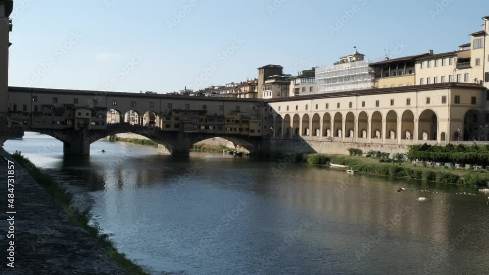 Wide Shot of Ponte Vecchio in Florence during summer.