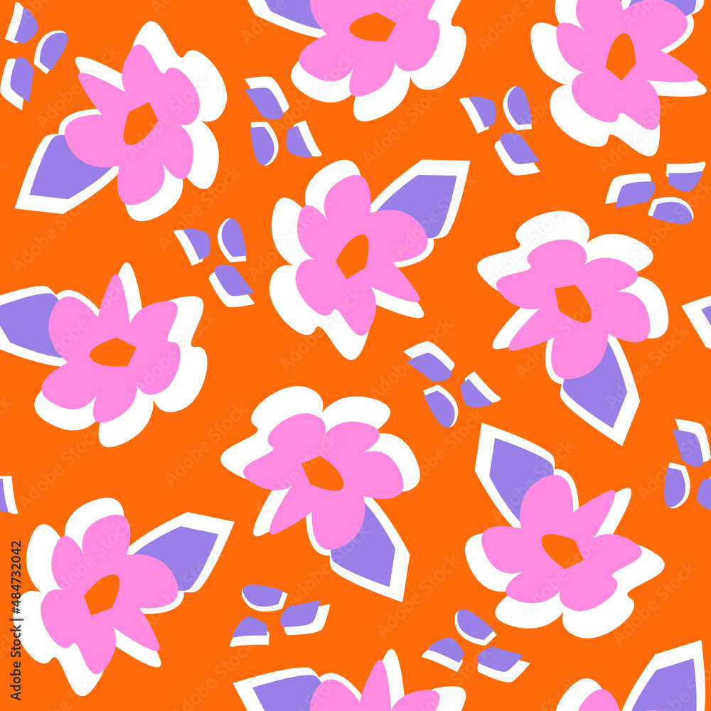 Seamless pattern with flowers. Decorative summer background with pink flowers. Colorful ornament for textile Seamless pattern with flowers. Decorative summer background with pink flowers. Colorful ornament for textile