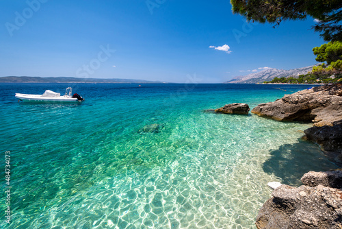 beach with crystal clear water in Baska Voda on Makarska riviera in Dalmatia in Croatia