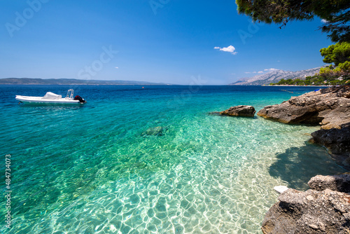 Obraz na płótnie beach with crystal clear water in Baska Voda on Makarska riviera in Dalmatia in Croatia w salonie