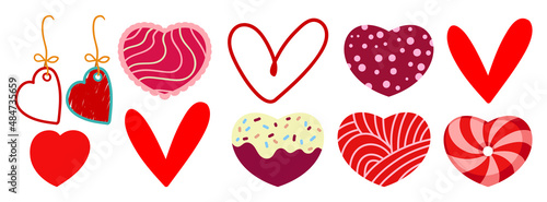 Vector set of different Love symbols. Romantic VDay collection of simple hearts and heart shape objects illustrations. St. Valentine's day graphic. Love symbols. Doodle, line art, flat illustrations.