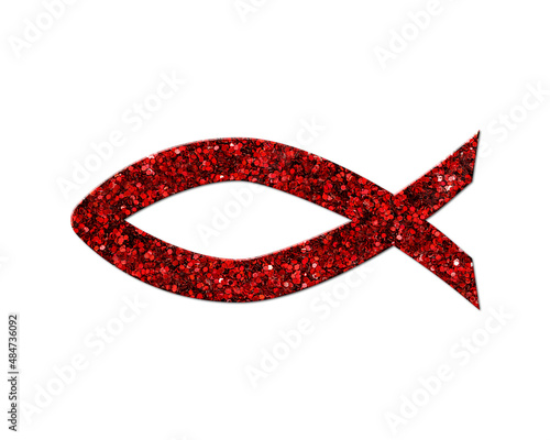 Ichthy fish Jesus Red Glitter Icon Logo Symbol illustration