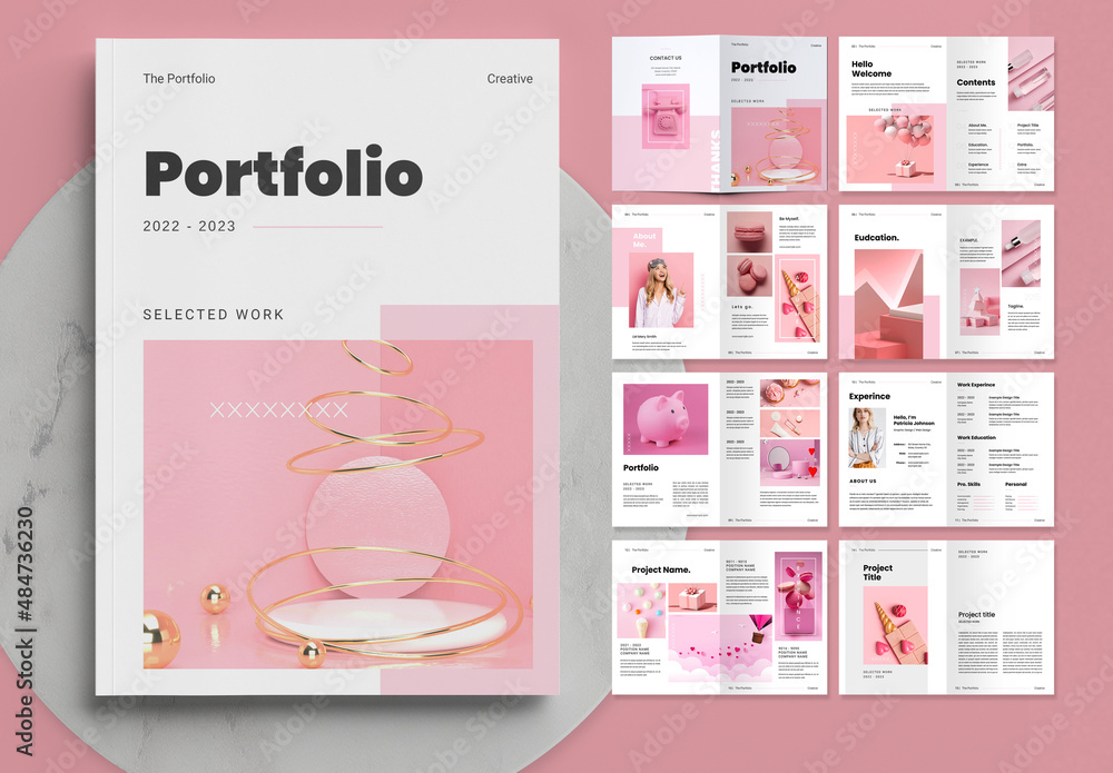 Pink Portfolio Layout Stock Template | Adobe Stock
