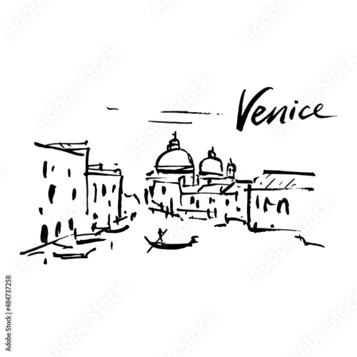 Ink illustration of a Venetian landscape.