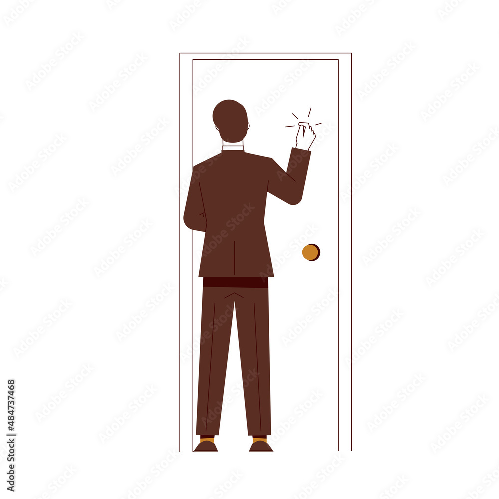 The businessman knocks on the office door. Vector concept of a closed door. The businessman knocks on the office door. Vector concept of a closed door.