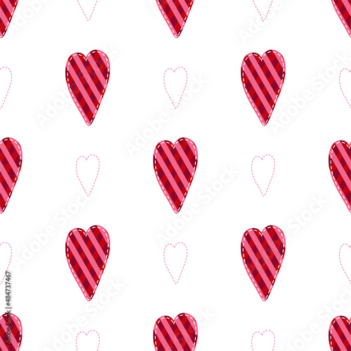 Seamless pattern with decorative red hearts on a white background