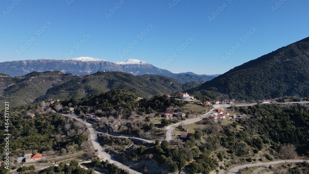 Aerial View Of Petousi Greek Traditional Village Close To Ioannina City And Paramythia Town In Epirus, Greece,