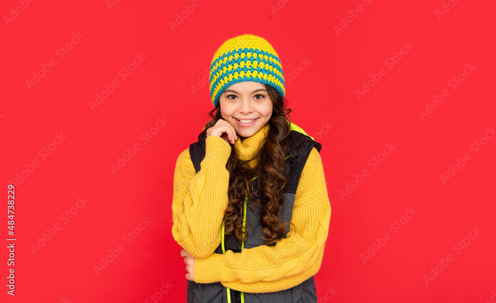 portrait of child wearing warm clothes. express positive emotion. winter fashion. portrait of child wearing warm clothes. express positive emotion. winter fashion.