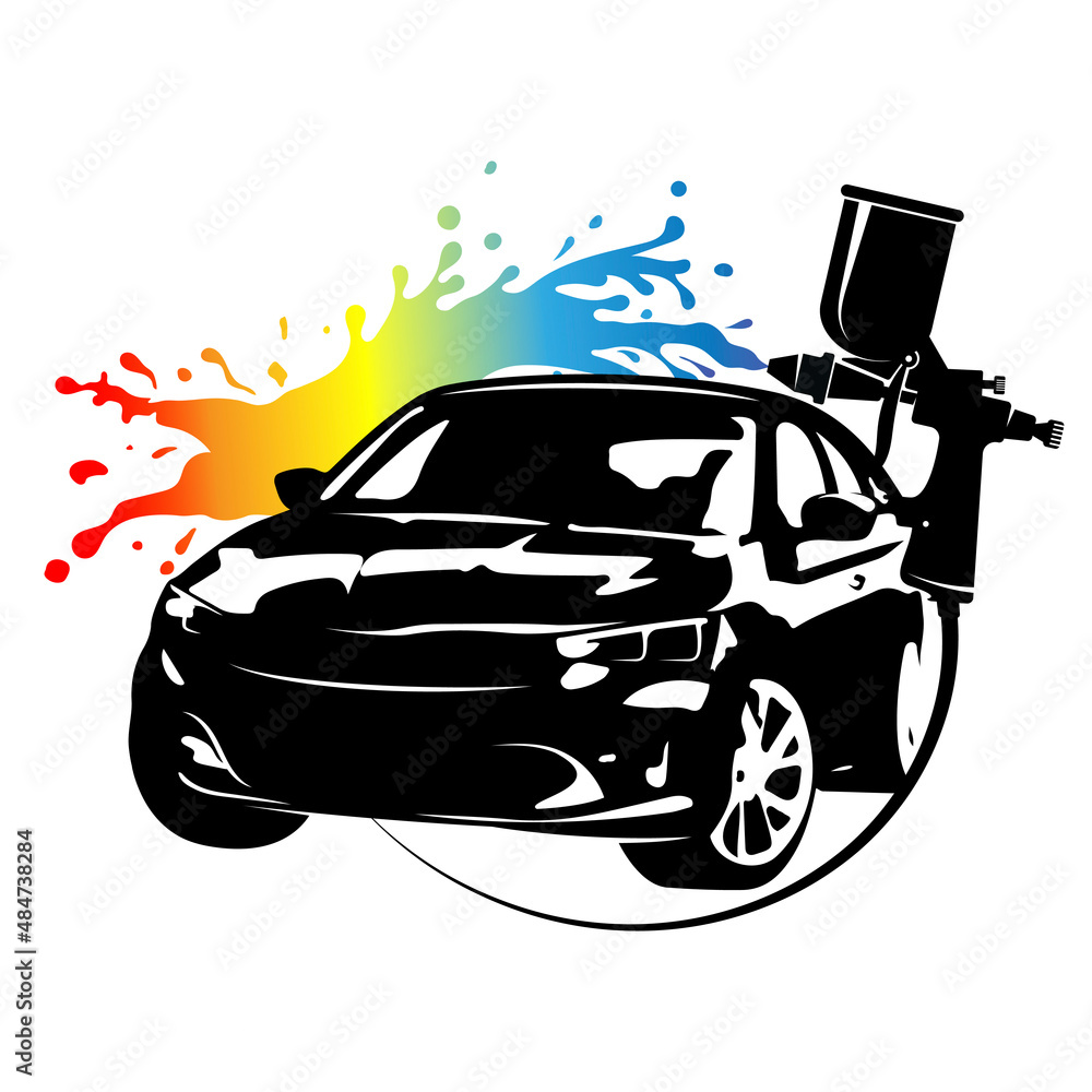 Spray painting car symbol. Colored blots and drops of paint. Automotive