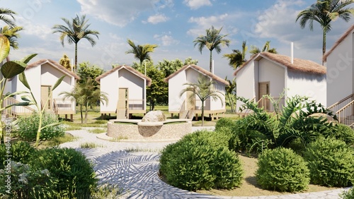 Set of ecolodge hotel bungalows