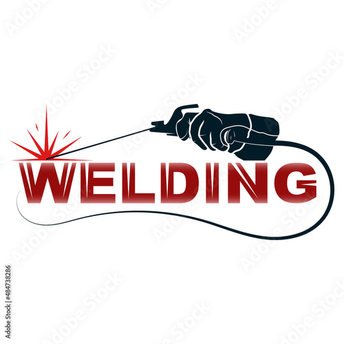 Welding machine in hand. Symbol for a welder. Welding and repair work