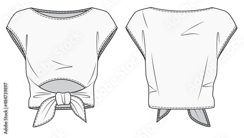Top for women fashion flat sketch template. Crop top fashion flat  template. T-shirt fashion concept.