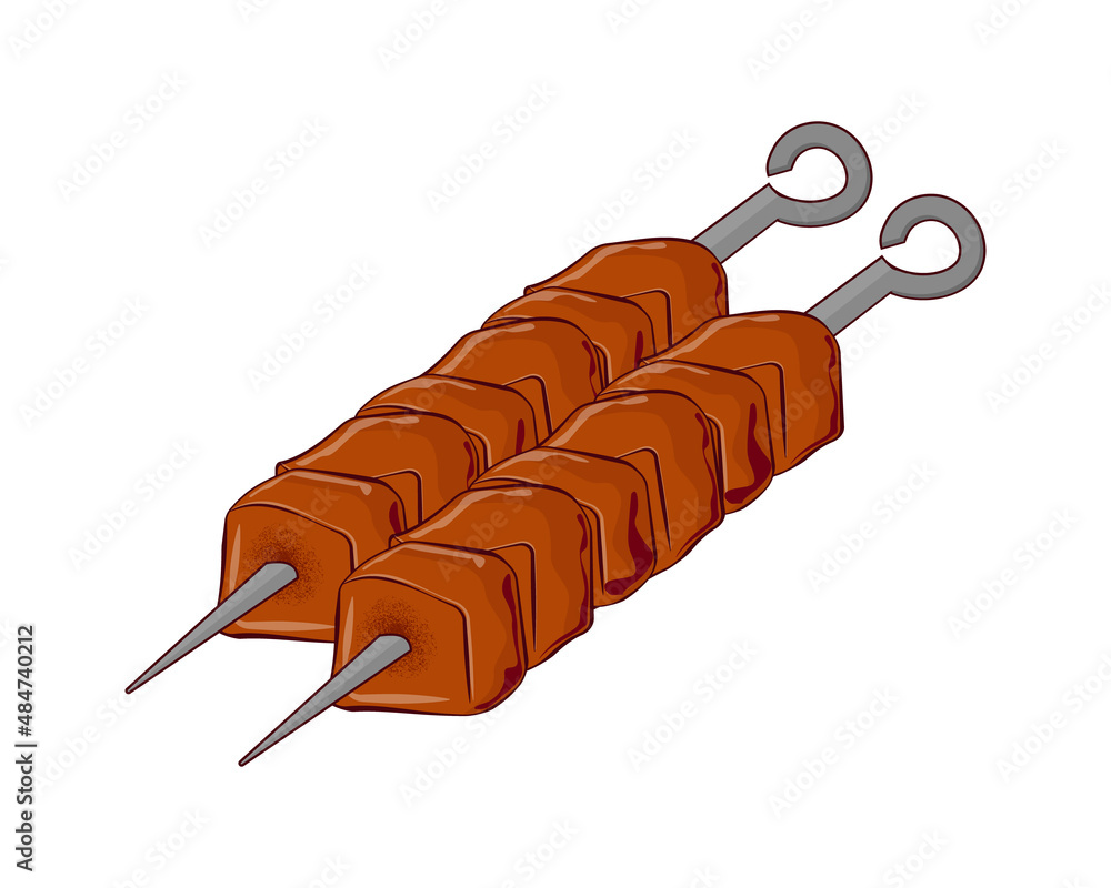 Meat on a skewer for a barbecue . isolated on a white background, vector image