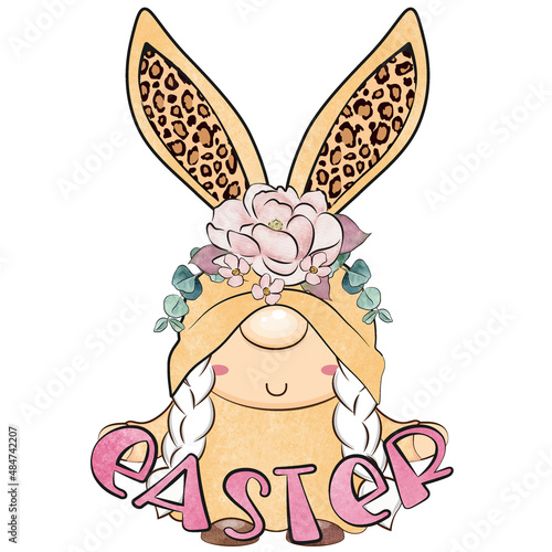 Photography Cute easter gnome. Happy Easter holiday illustration.
