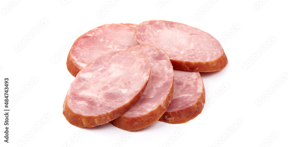 Pork ham sausage, isolated on white background. Pork ham sausage, isolated on white background.