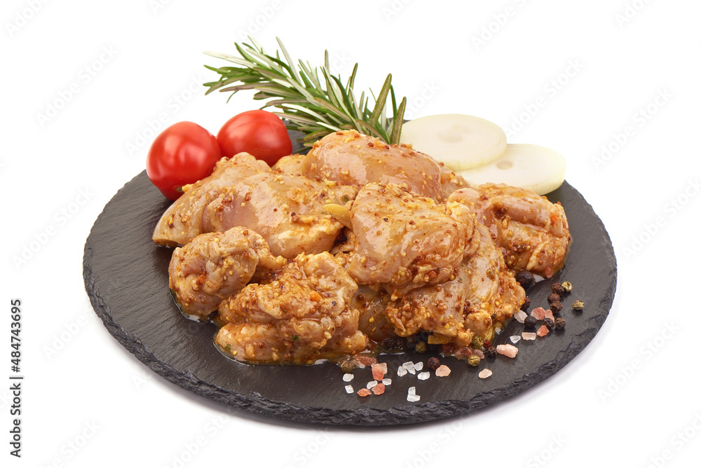 Chicken kebab, ready to cook, BBQ, isolated on white background. Chicken kebab, ready to cook, BBQ, isolated on white background.