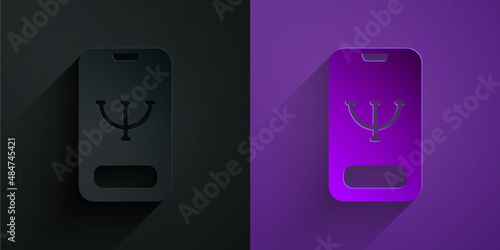Paper cut Online psychological counseling distance icon isolated on black on purple background. Psychotherapy, psychological help, psychiatrist online consulting. Paper art style. Vector