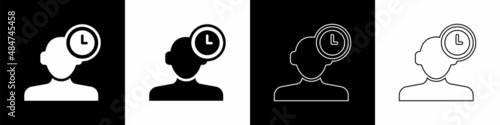 Set Insomnia icon isolated on black and white background. Sleep disorder with capillaries and pupils. Fatigue and stress. Vector
