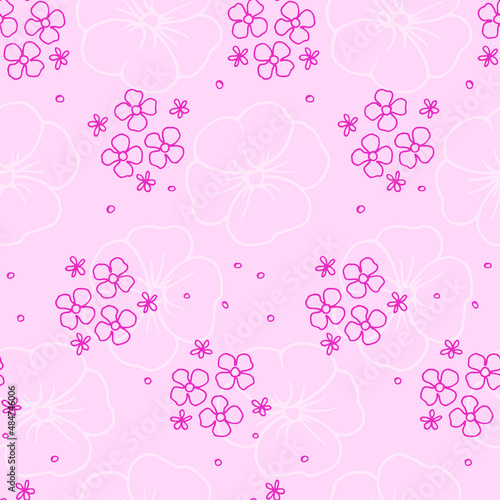 seamless pattern of hand-drawn stylized flowers and plant elements