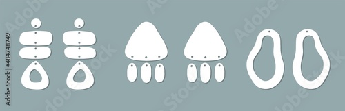 Vector Earrings templates set. Boho hand drawn various shapes. Modern trendy vector illustration. Laser cut, wooden earrings. Metal cut. Natural, celestial.