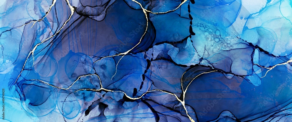 Deep blue abstract fluid art painting, luxury abstract background with ...