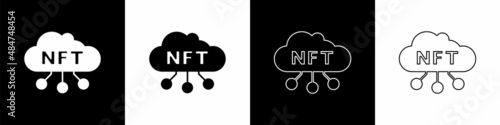 Set NFT cloud icon isolated on black and white background. Non fungible token. Digital crypto art concept. Vector