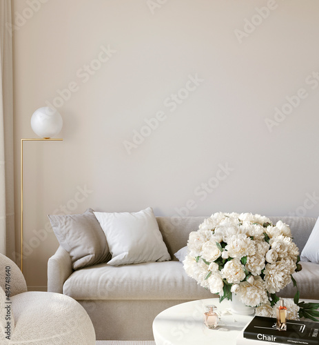 Stile living room interior in light beige color with a soft s…