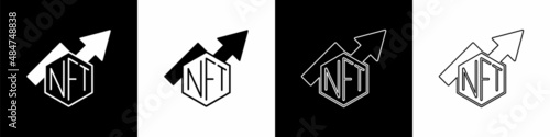Set NFT growth bar chart icon isolated on black and white background. Non fungible token. Digital crypto art concept. Vector