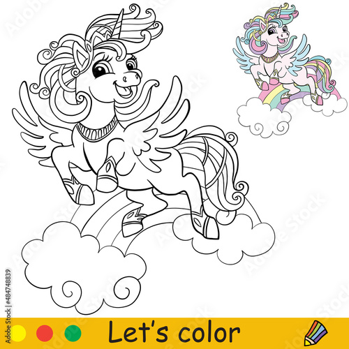 Coloring with template cute unicorn head vector illustration