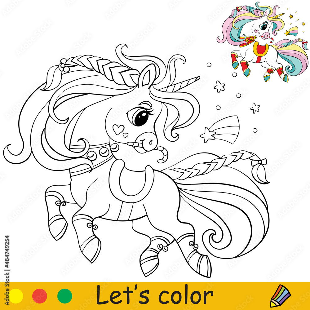 Fototapeta premium Coloring with template christmas unicorn vector illustration